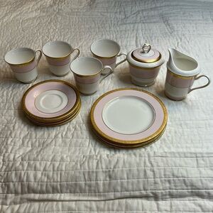 MARY KAY 40th YEAR 15 PIECE RARE FIND CHINA, PINK & WHITE, GOLD ENCRUSTED
